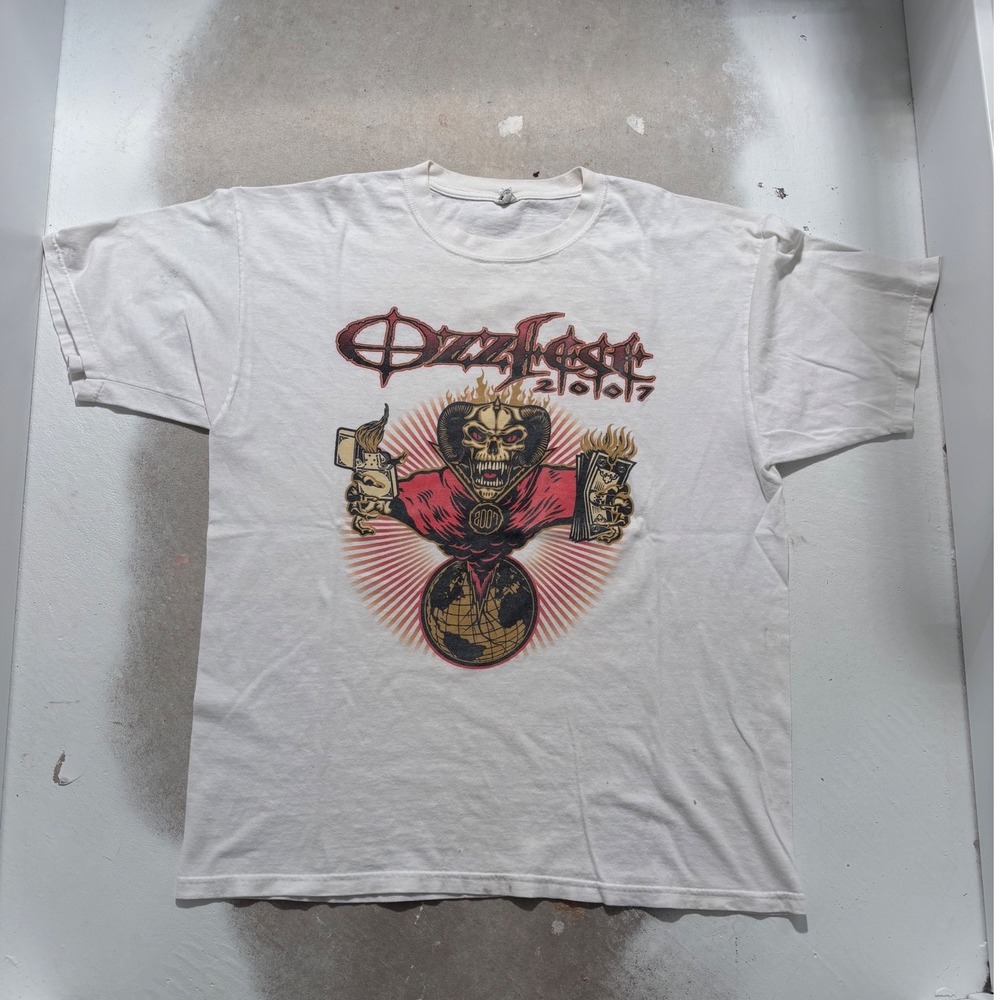 Vintage Ozzfest 2007 Tour T-Shirt Mens XL White Heavy Metal Concert Graphic Tee